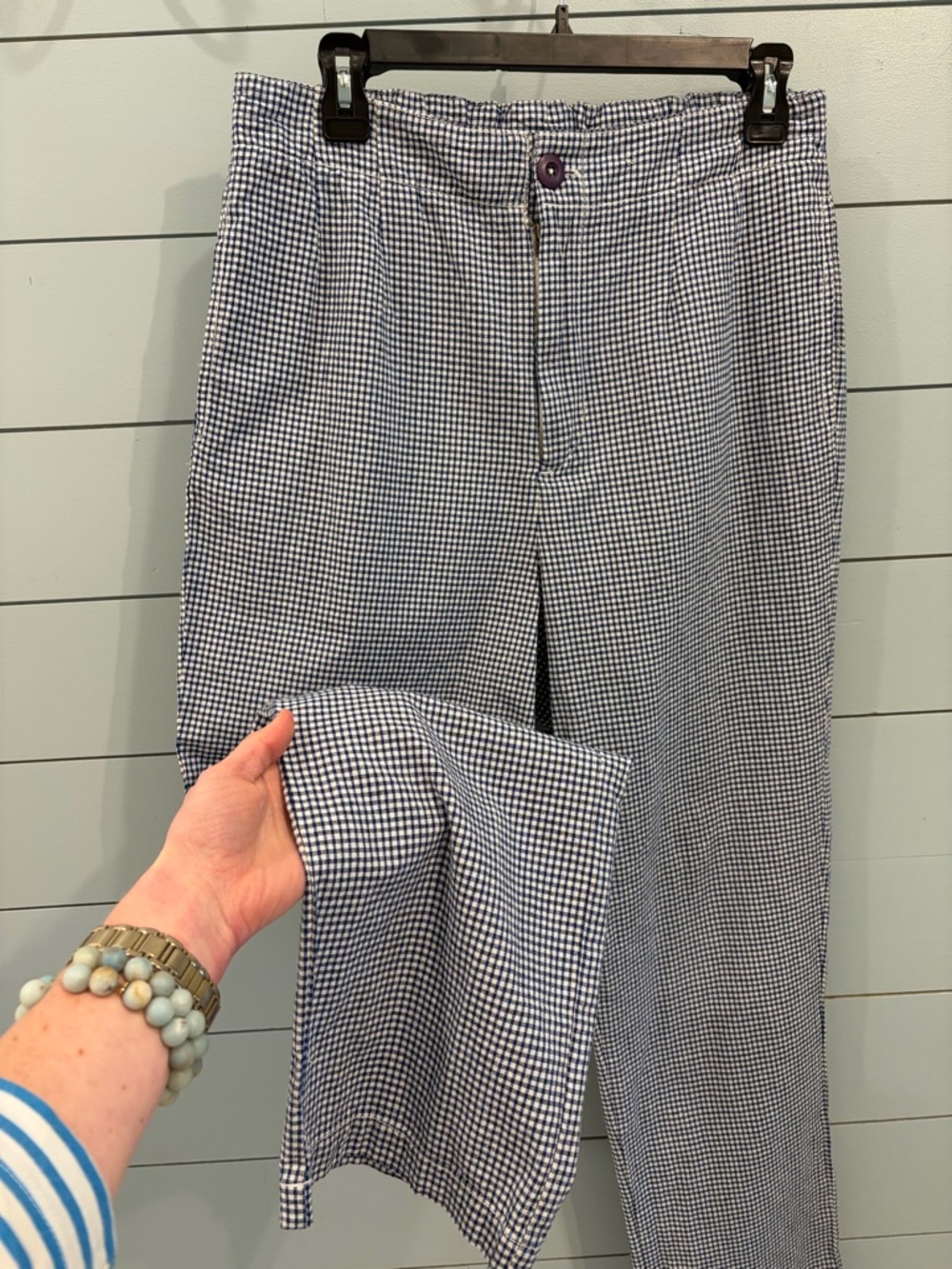 Free People Navy and White Gingham Pant